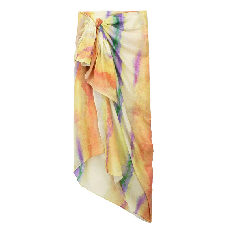 Woman Tie Dye Skirts Set Long Shirt Women Semi Transparent Button Up Shirt+Tie Dye Pareo Wrap Skirt Women's Skirts