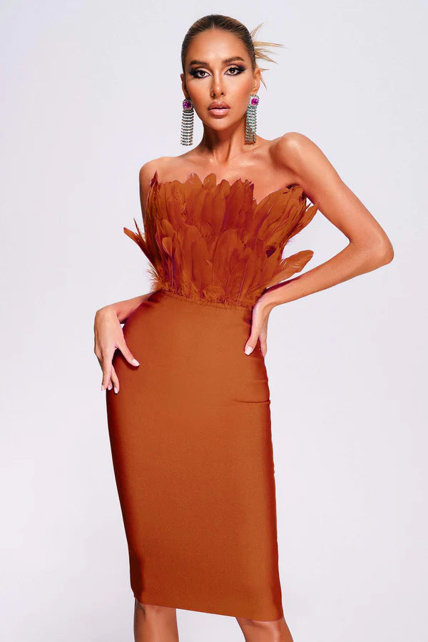 Women's Fashionable Tube Top Feather Bandage Dress