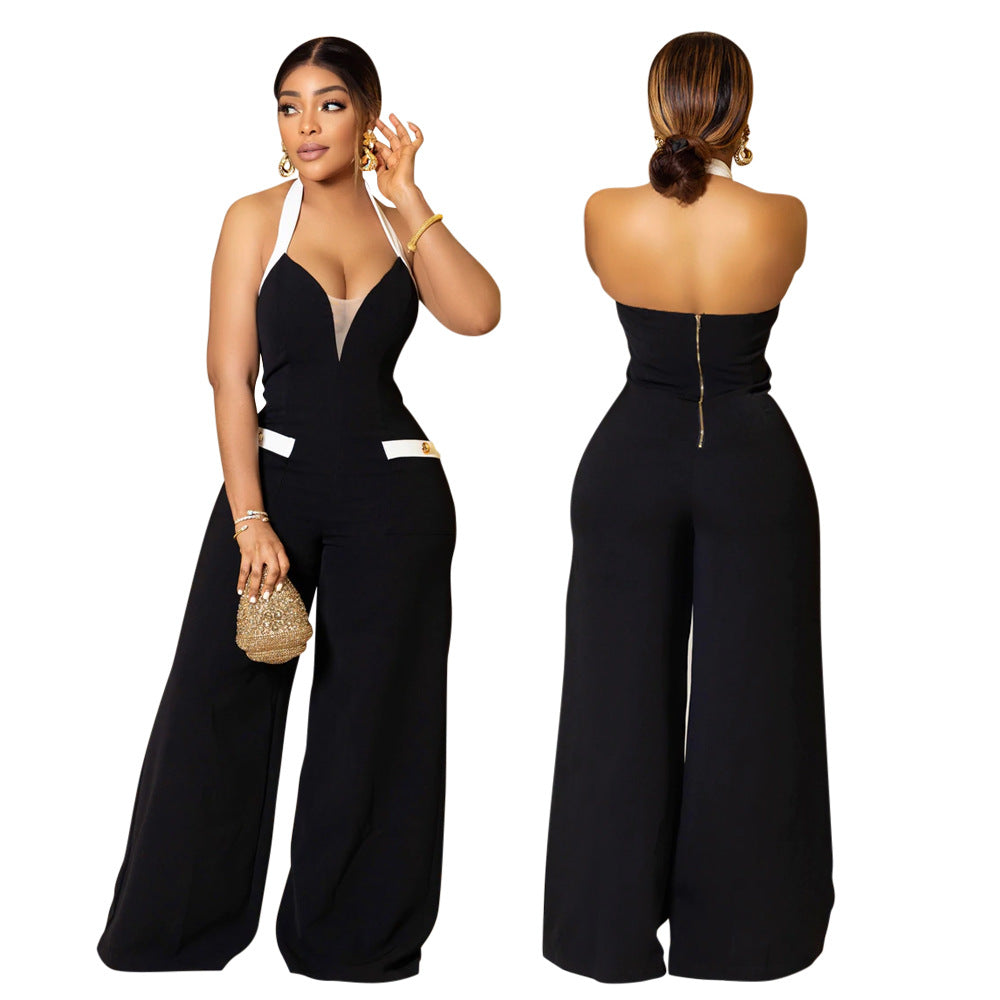 Fashion Casual V-neck Halter Wide Leg Comfortable Loose New Jumpsuit