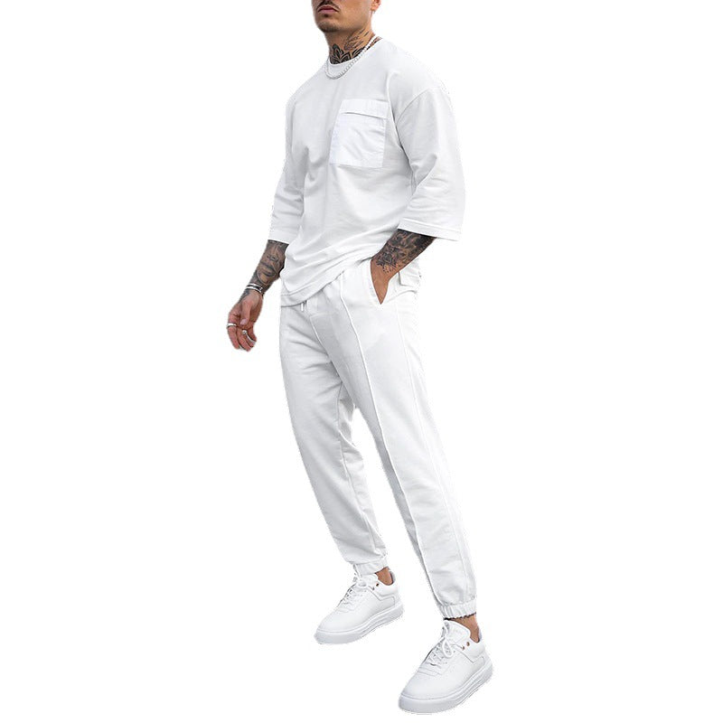 Men's Fashion Casual Printing Short-sleeved Trousers Two-piece Suit