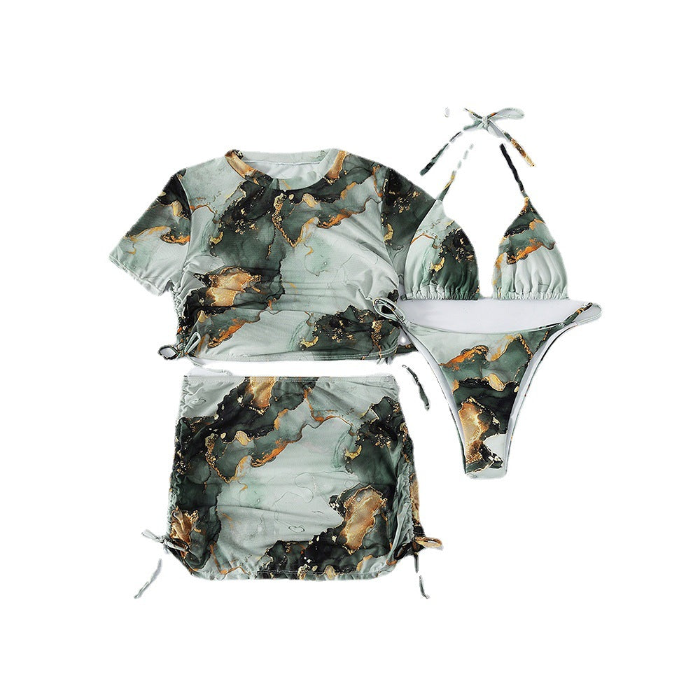 Women's Fashion Print Hanging Neck Bikini Swimsuit Set