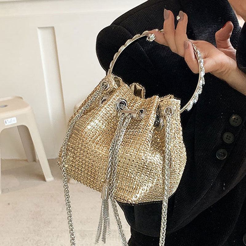 Women's Fashion Diamond Portable Drawstring Bucket Bag