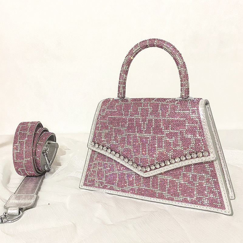 Colorful Rhinestone Bag New Portable Small Square Bag Crocodile Pattern Messenger Diamond Bag