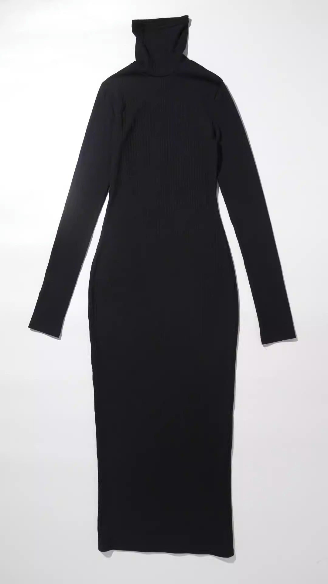 Autumn new half high collar long sleeved slim fitting threaded long dress