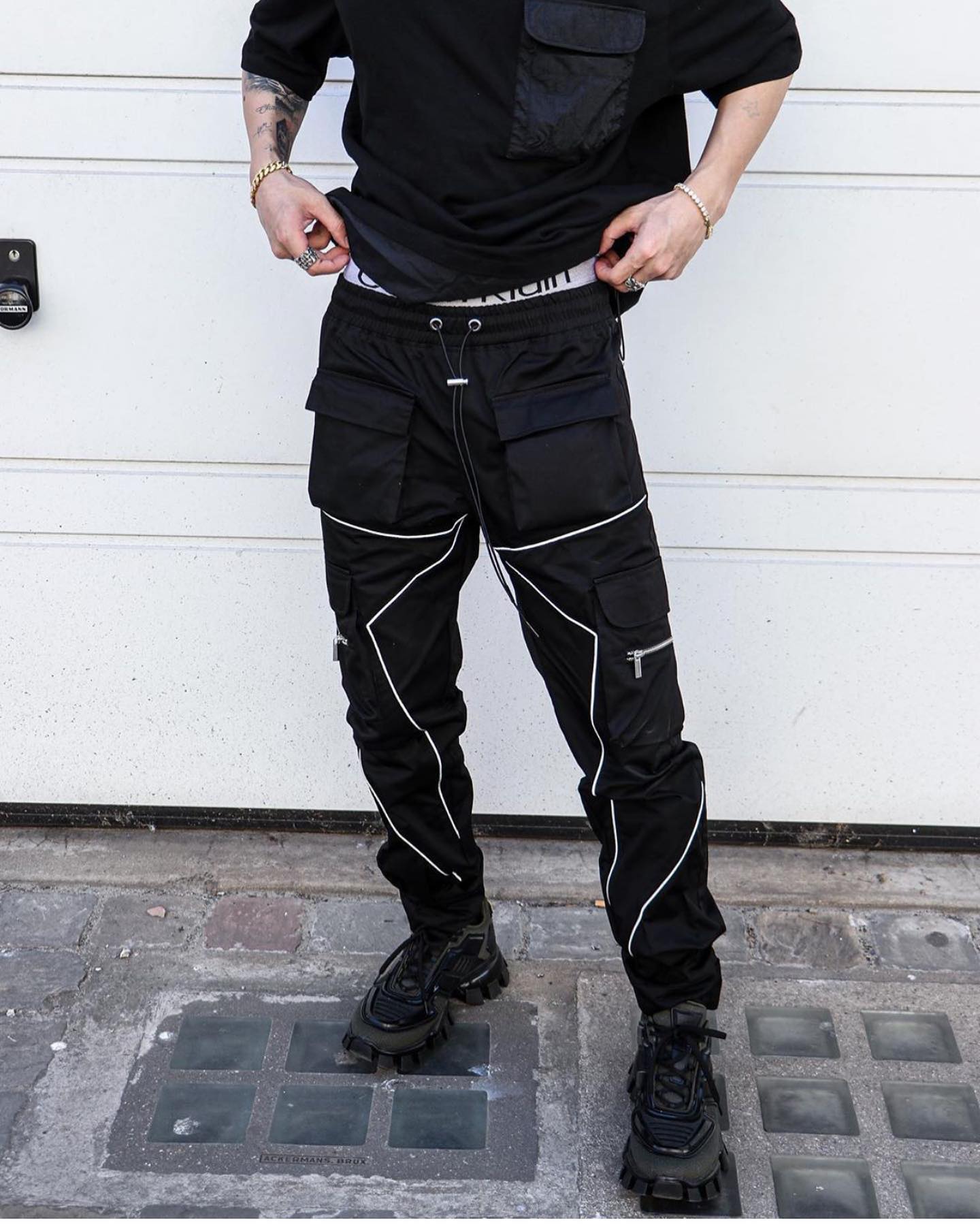 Spring and autumn new casual pants male Korean version of the trendy brand multi-bag overalls loose straight-leg pants outdoor running trousers