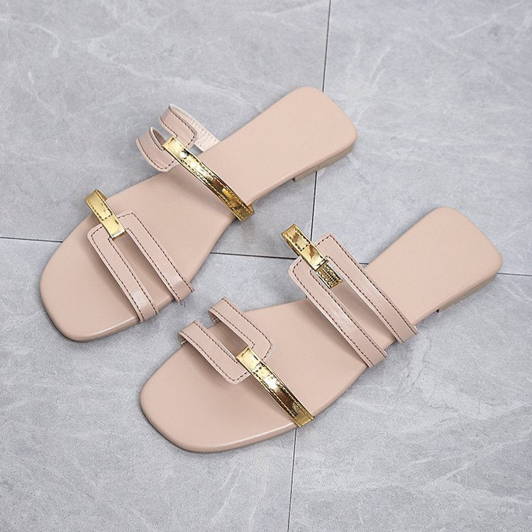 Women's Color Matching Fashionable Flat Bottomed Sandals And Slippers