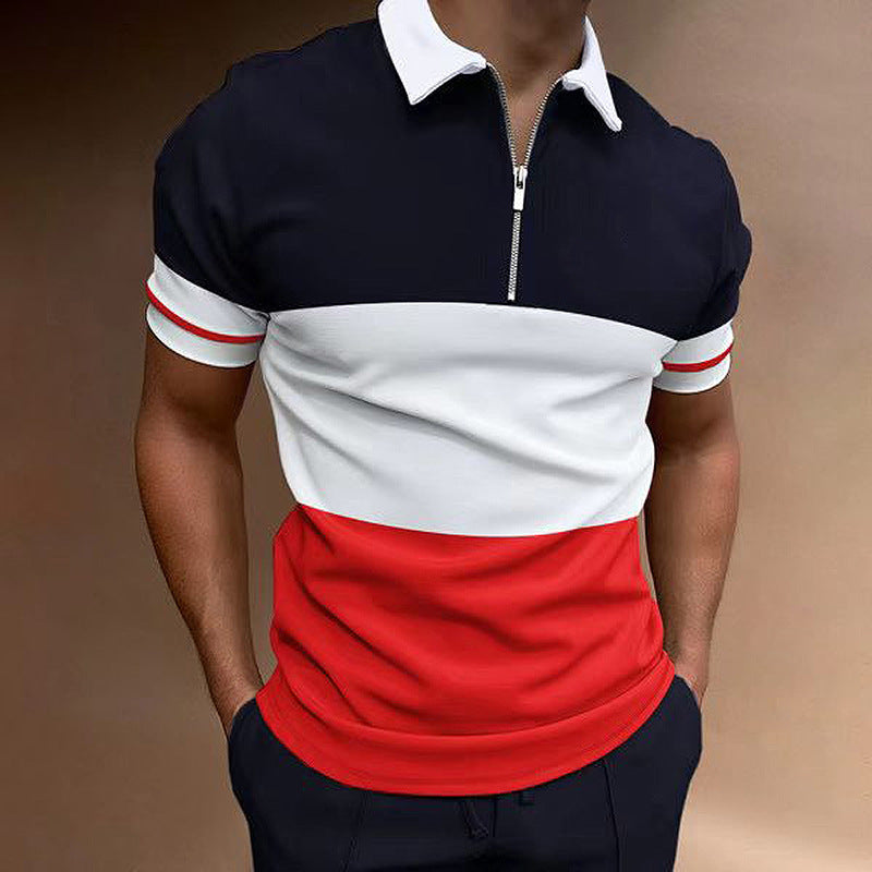 New 3D Printing Lapel Short Sleeve Pullover Casual Men's T-Shirt