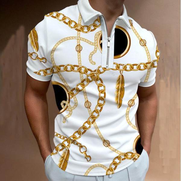 Patterned Polo Shirt Men's Casual Plus Size Short-sleeved Shirt