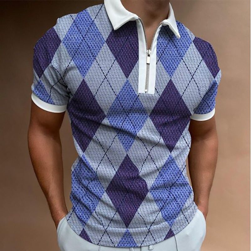 Patterned Polo Shirt Men's Casual Plus Size Short-sleeved Shirt