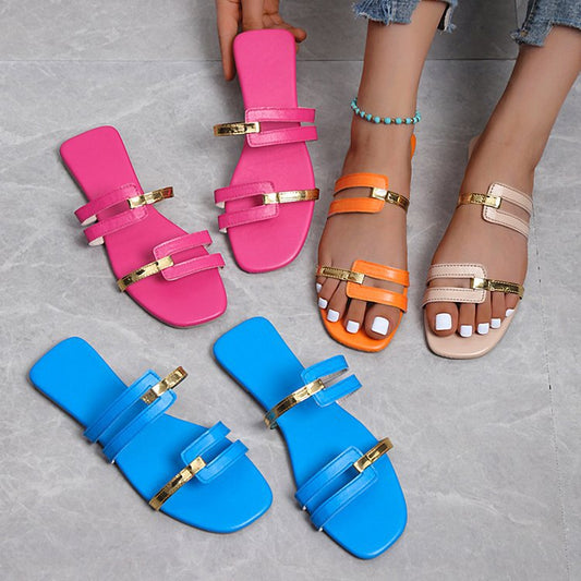 Women's Color Matching Fashionable Flat Bottomed Sandals And Slippers