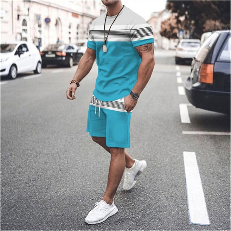 Summer Men's Short Sleeved Sports And Leisure Pieced Round Neck Fitness Set Men's Top