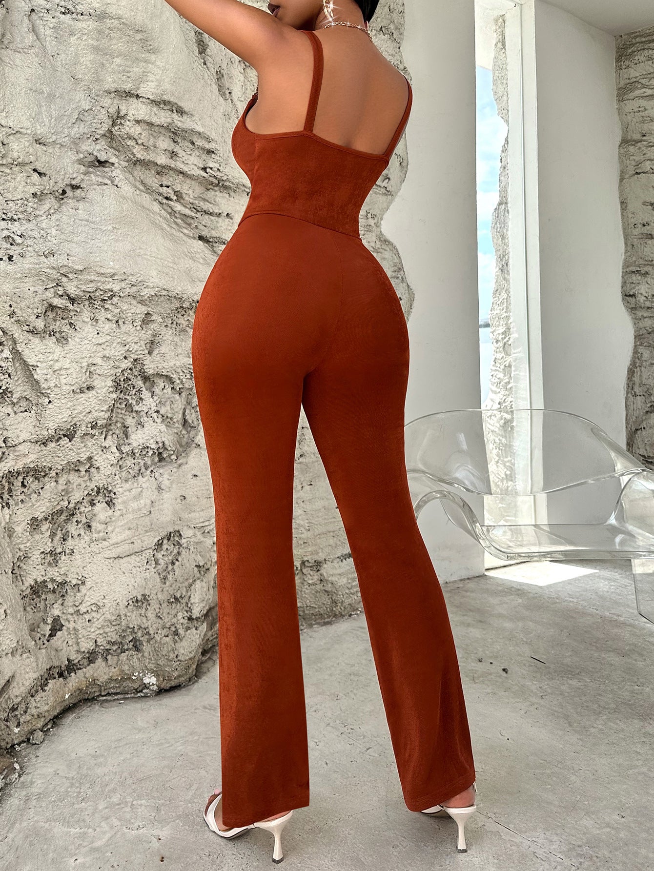 Women's Clothing Summer Casual Style Solid Color Sling Metal Jumpsuit