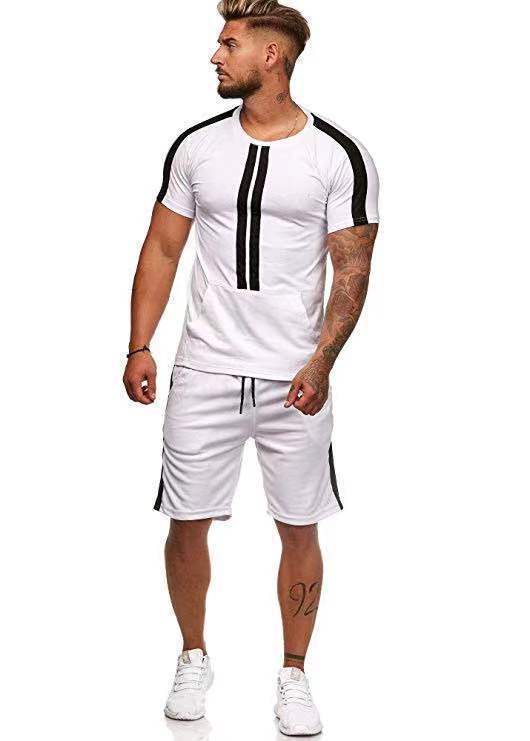 European And American Men's Striped Casual Shorts Sports Suit