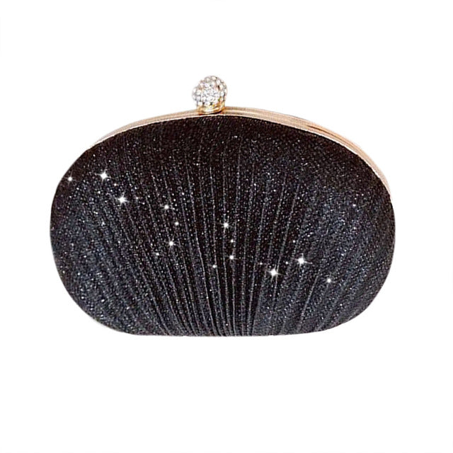 Women  Evening Bag Shell Simple Handbag Solid color Party Sparkly Clutch Pleated Handbag kadın Canta Sac Cuir Femme Bolso Mujer