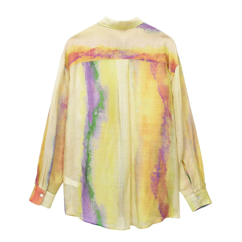 Woman Tie Dye Skirts Set Long Shirt Women Semi Transparent Button Up Shirt+Tie Dye Pareo Wrap Skirt Women's Skirts