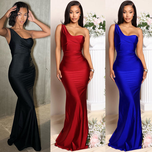 Women's Fashion One-shoulder Long Dress