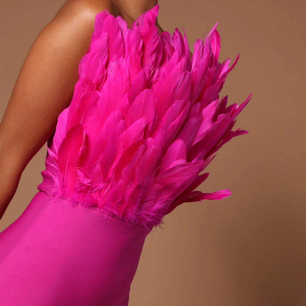 Women's Fashionable Tube Top Feather Bandage Dress