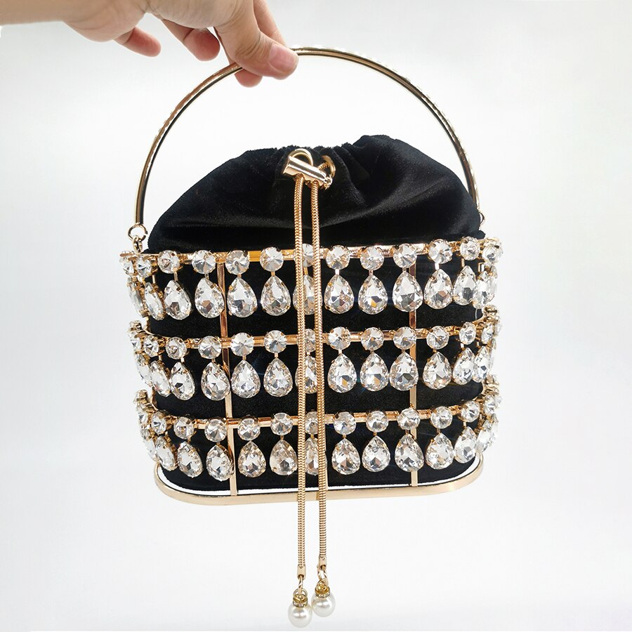 Big Crystal Rhinestone Evening Clutch Bag Women Luxury Designer Handbags High Quality Ladies Metal Velvet Party Diamond Purse