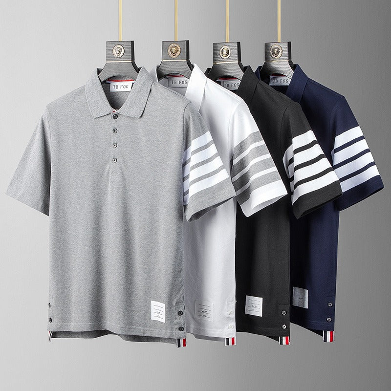 Summer Striped Cotton T Shirt Trendy Male Couple Casual Trend Paul Polo Shirt Lapel Trendy Short Sleeve