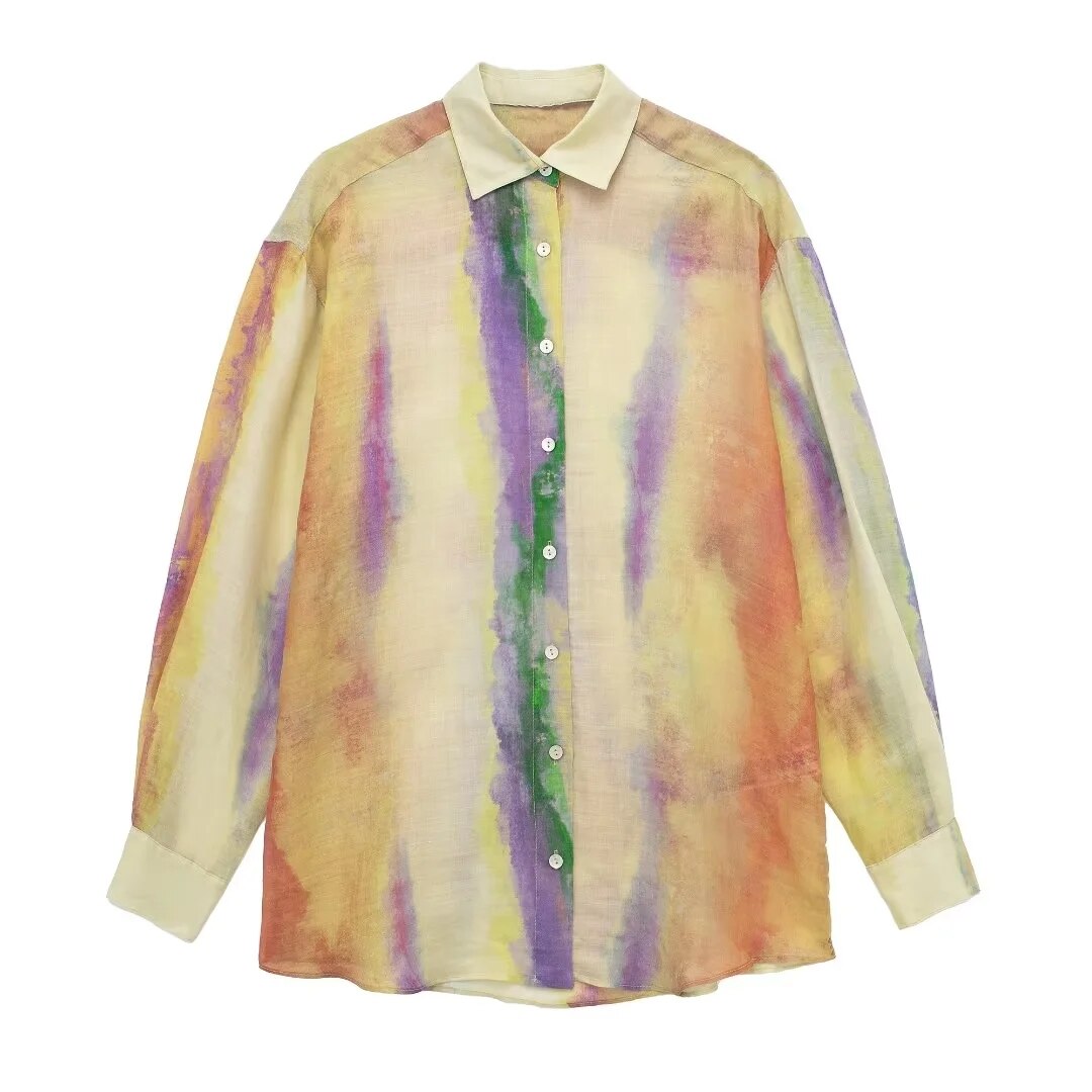 Woman Tie Dye Skirts Set Long Shirt Women Semi Transparent Button Up Shirt+Tie Dye Pareo Wrap Skirt Women's Skirts