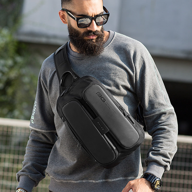 BANGE New Fashion Trend Leisure Outdoor Technology USB Cool Shoulder Bag Chest Bag for Men