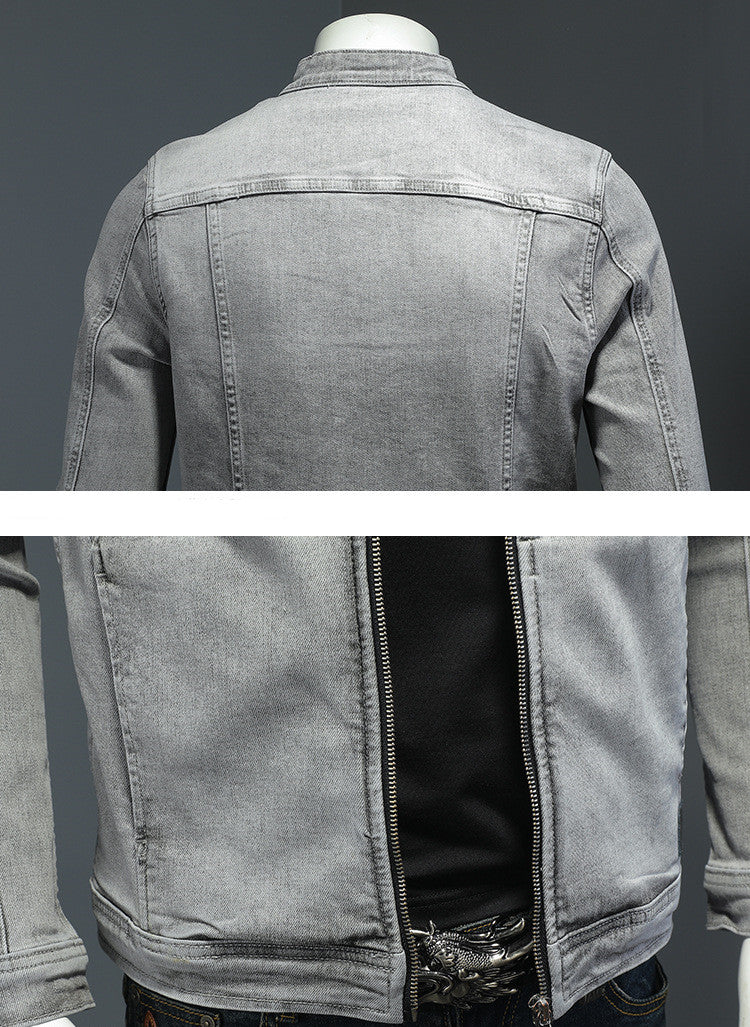 High Quality Stretch Zipper Denim Jacket Men