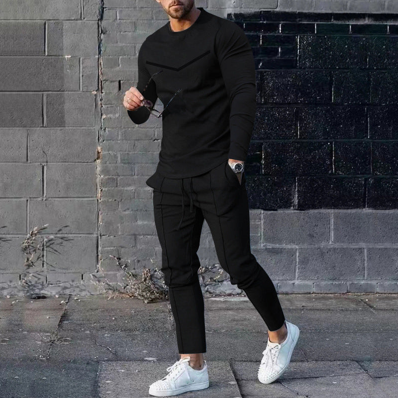 Round Neck Long Sleeve T-shirt Trousers Suit Men