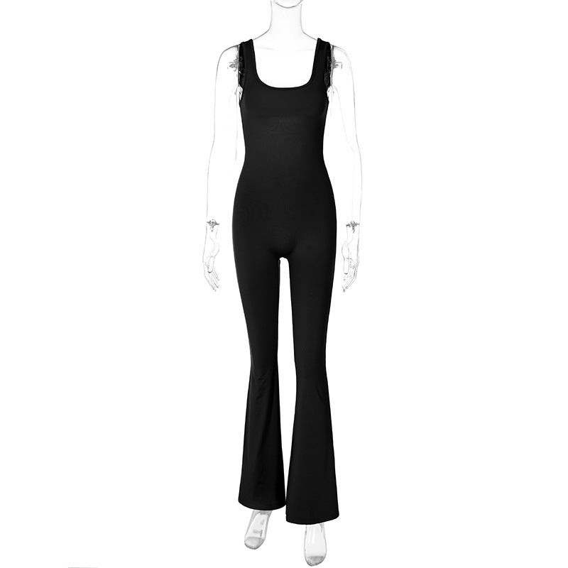 Women's Fashion Solid Color Slim Sleeveless Shoulder Strap Jumpsuit