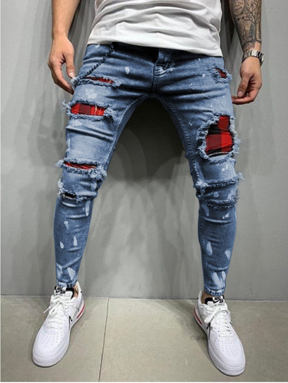 High Quality Men's Jeans Lacquer Shattered and Broken Fashion New Jeans