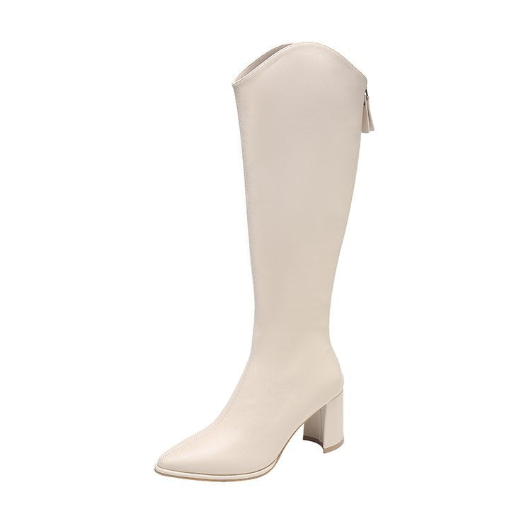 Chunky Heel High Women's Below The Knee Pointed Boot