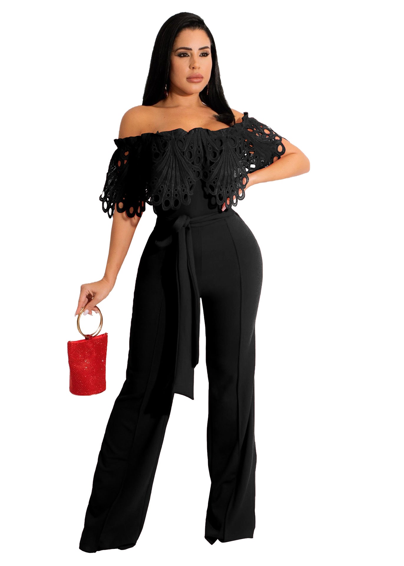 Standard Size Sexy Ruffles Off-the-shoulder Jumpsuit