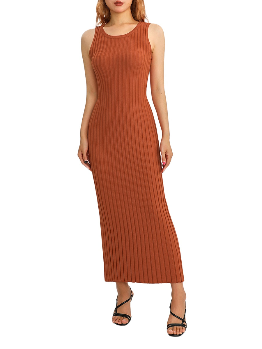 Women Y2k Pleated Ribbed Knit Long Dress Casual Sleeveless Ruched Swing  Dress Elegant Vintage Slim Fit Tank Summer Dress