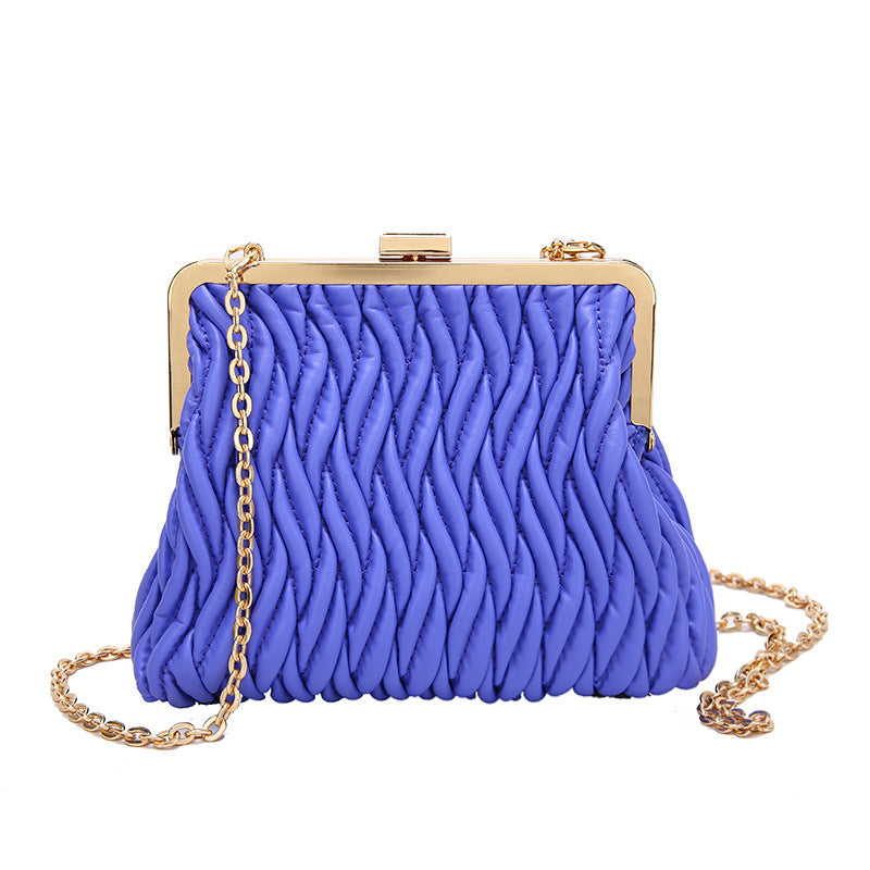 Chain Shoulder Texture Lock Pleated Handbag