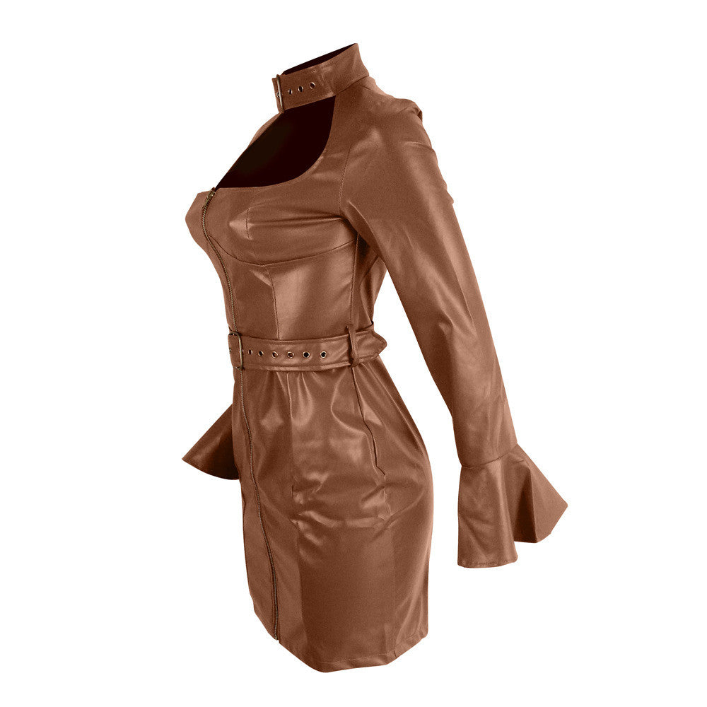 Women's Zipper Dress With Belt And Waist Closure