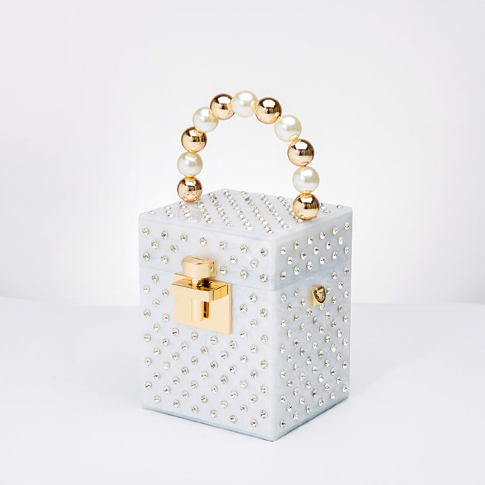 Acrylic Box Evening Crystal Clutch Bag Women New Pearl Beaded Handle Rhinestone Novelty Wedding Purse And Handbags