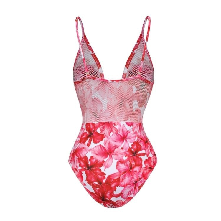 Close fitting fashionable design one-piece swimsuit, women's printed swimsuit