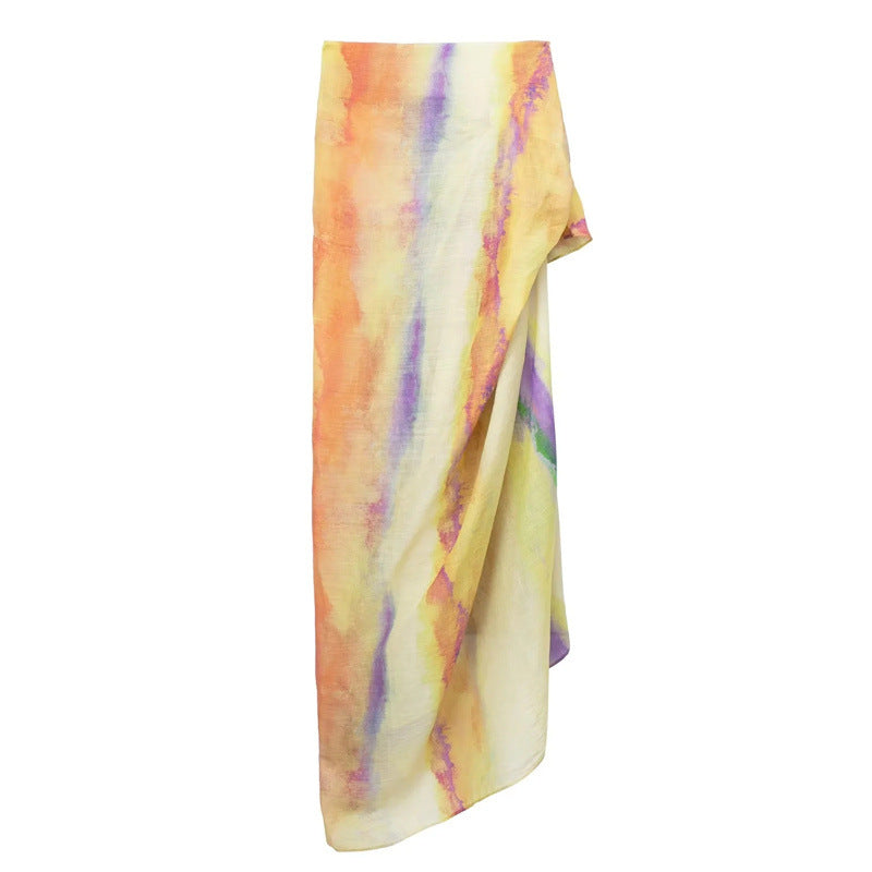 Woman Tie Dye Skirts Set Long Shirt Women Semi Transparent Button Up Shirt+Tie Dye Pareo Wrap Skirt Women's Skirts