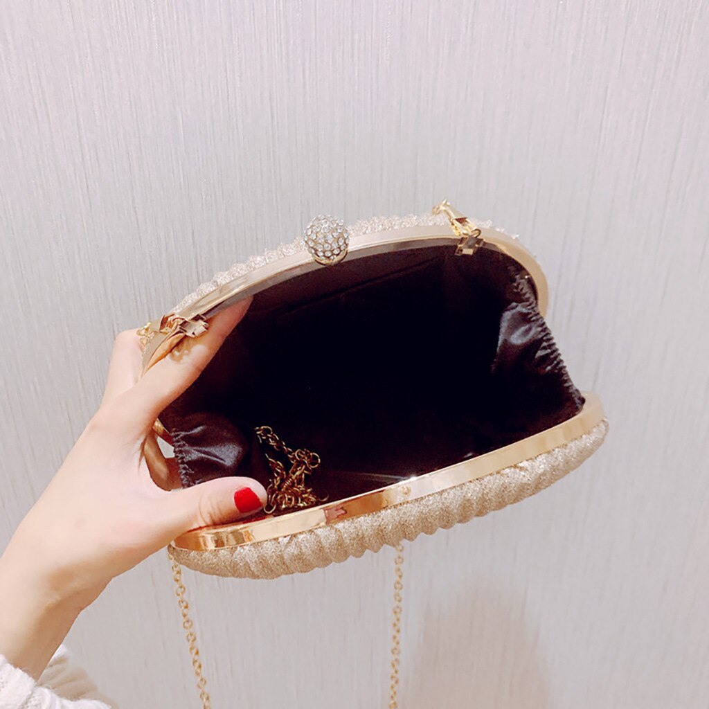 Women  Evening Bag Shell Simple Handbag Solid color Party Sparkly Clutch Pleated Handbag kadın Canta Sac Cuir Femme Bolso Mujer