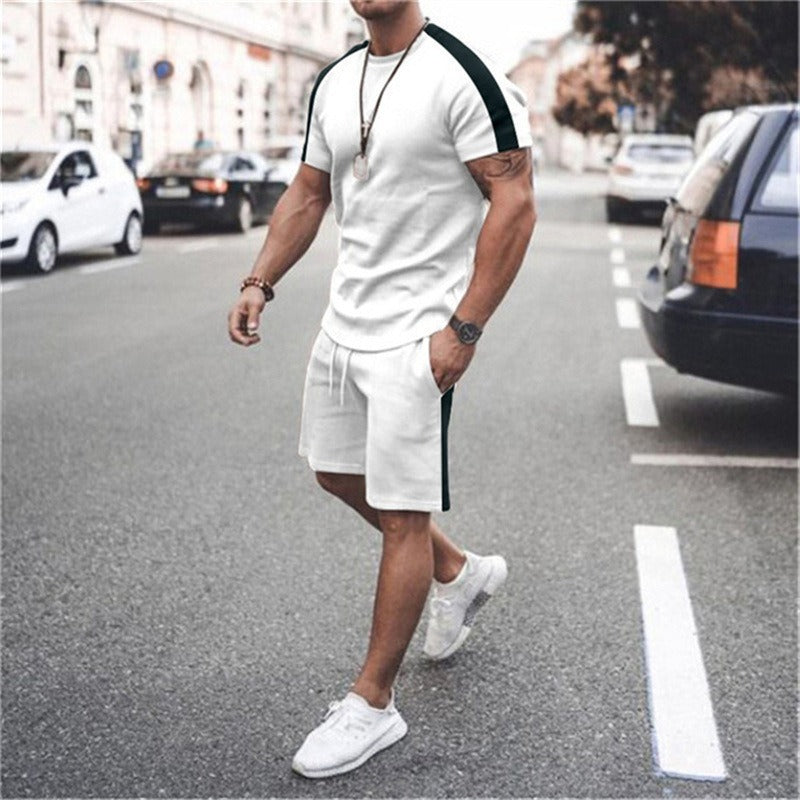 Summer Men's Short Sleeved Sports And Leisure Pieced Round Neck Fitness Set Men's Top