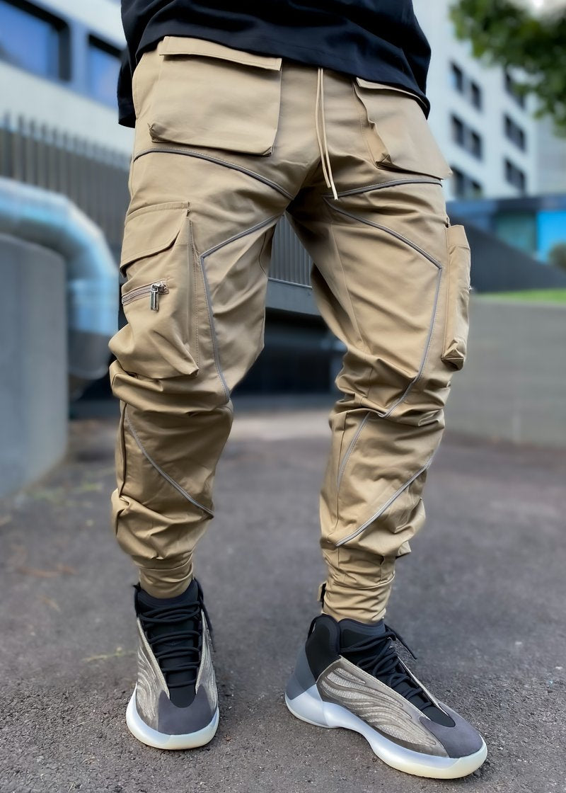 Spring and autumn new casual pants male Korean version of the trendy brand multi-bag overalls loose straight-leg pants outdoor running trousers