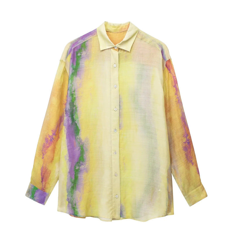 Woman Tie Dye Skirts Set Long Shirt Women Semi Transparent Button Up Shirt+Tie Dye Pareo Wrap Skirt Women's Skirts