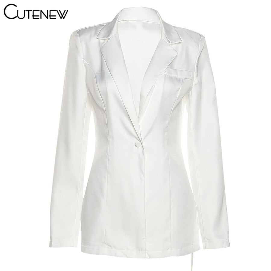 Cutenew Elegant Solid Two Piece Sets Women Outfits Slim Long Sleeve Single Button Blazer+Shorts Matching Lady Casual Streetwear