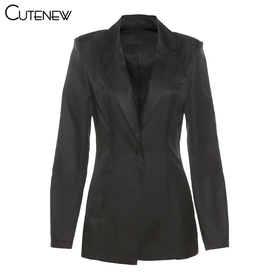 Cutenew Elegant Solid Two Piece Sets Women Outfits Slim Long Sleeve Single Button Blazer+Shorts Matching Lady Casual Streetwear