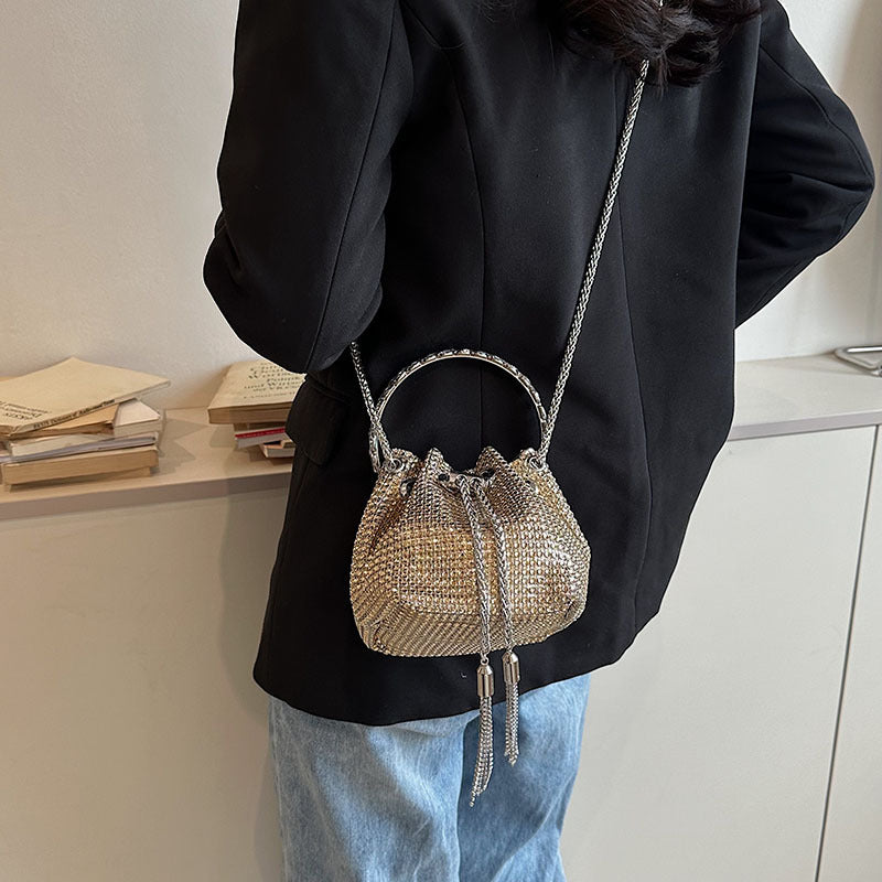 Women's Fashion Diamond Portable Drawstring Bucket Bag