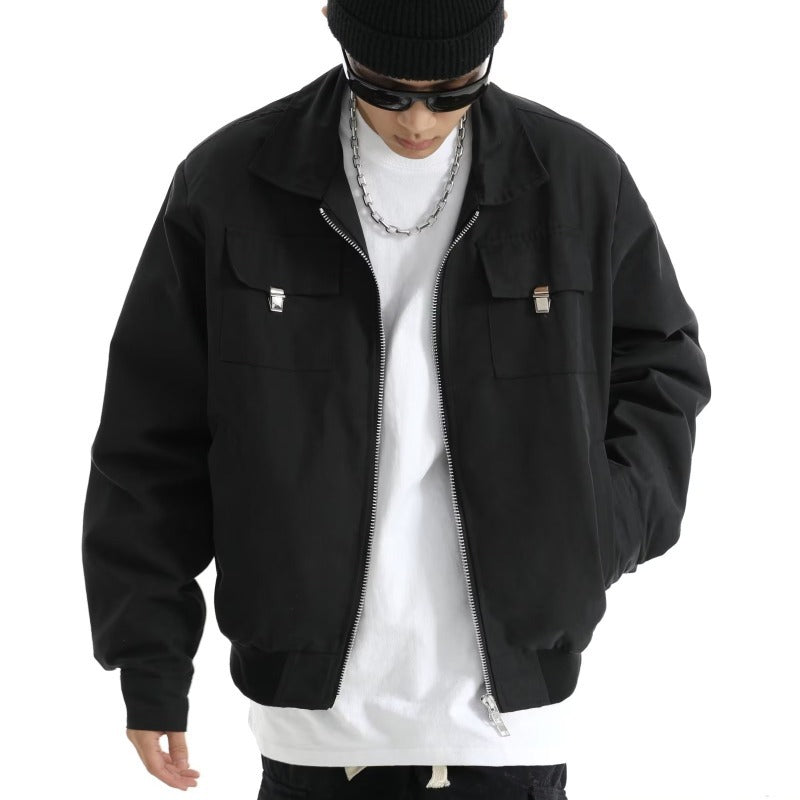 Men's Loose Lapels Zipper Short Work Clothes Coat