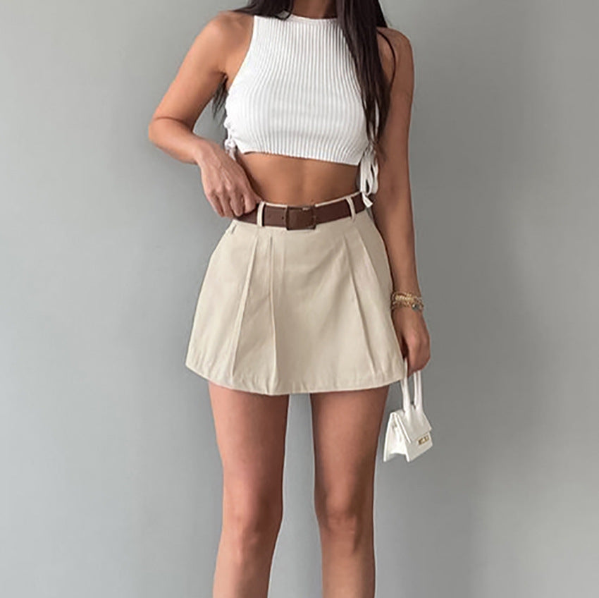 Women's Fashion Solid Color High Waist Skirt