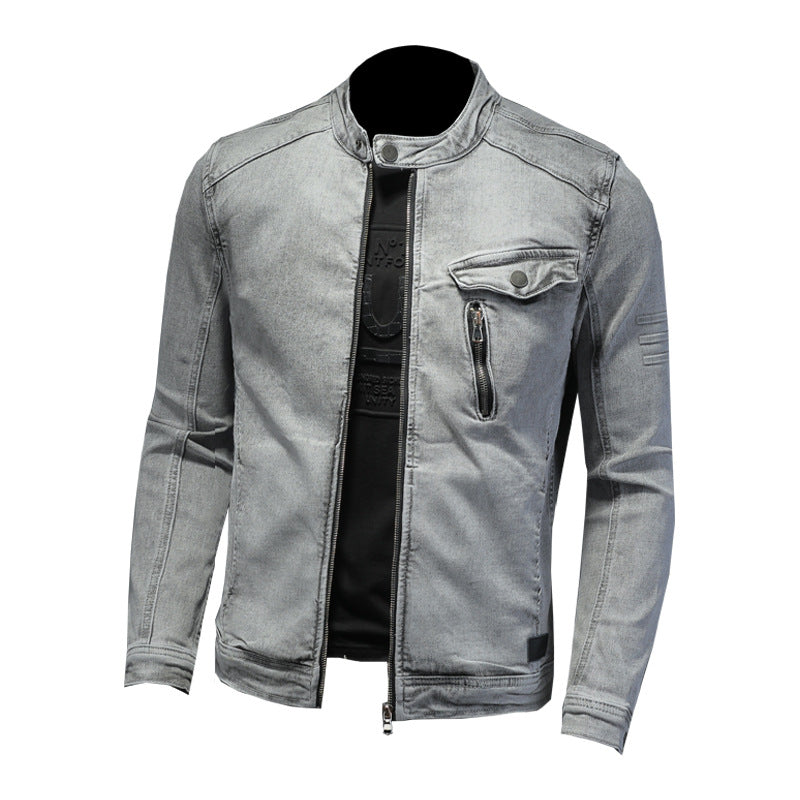 High Quality Stretch Zipper Denim Jacket Men