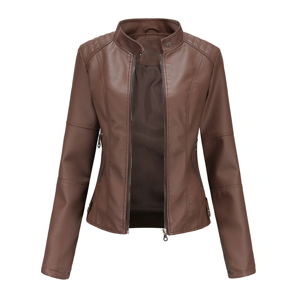 Thin Large Size Leather Clothing With Stand Collar Slim-fit Jacket