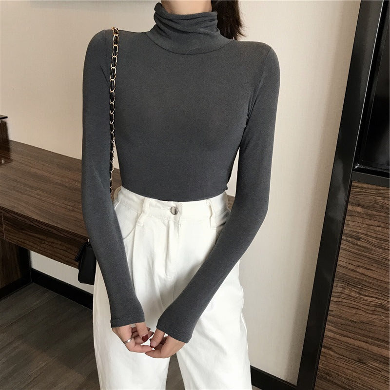 All-matching Solid Color Turtleneck Bottoming Shirt Women's Slim-fit Long Sleeve