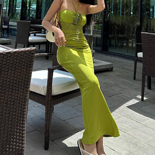 Women's Fashion Casual Sling Backless Long Dress